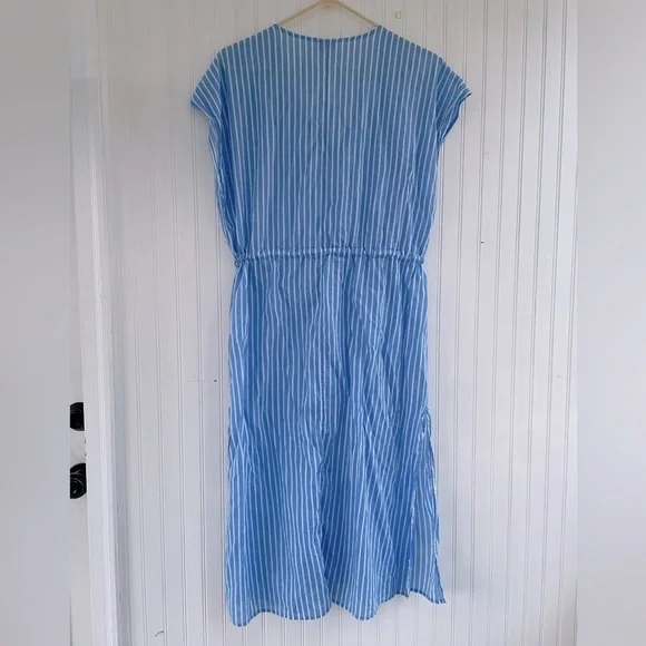 J.Crew Factory Women's Blue White Cover-up Midi Dress with Rope Tie Size Small - Picture 3 of 10